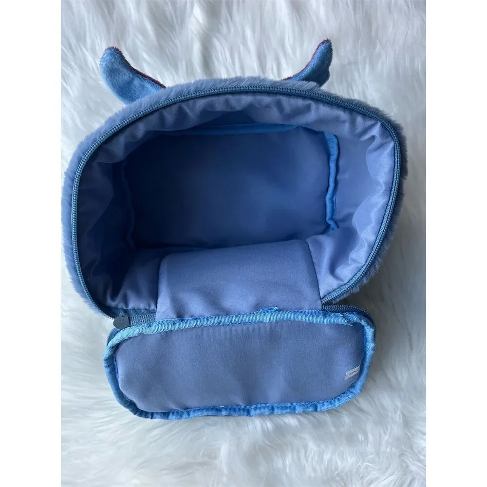 🆕 Disney Stitch Fluffy Blue Travel Cosmetic Bag Unisex Adults